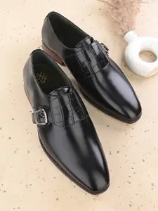 House of Pataudi Men Textured Formal Monk Shoes