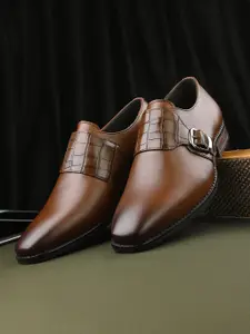 House of Pataudi Men Textured Formal Monk Shoes