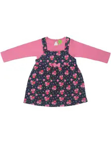 Clothe Funn Girls Floral Printed Cotton Pinafore Dress With Top
