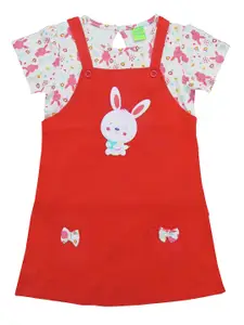 Clothe Funn Girls Conversational Printed Cotton Pinafore Dress With Top