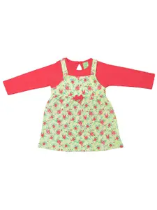 Clothe Funn Girls Floral Printed Cotton Pinafore Dress With Top