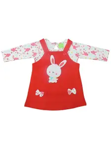 Clothe Funn Girls Conversational Printed Cotton Pinafore Dress With Top