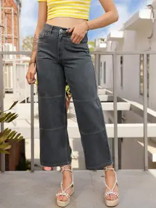 STREET 9 Women Grey Jean Wide Leg Fit High-Rise Pure Cotton Jeans
