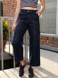 STREET 9 Women Blue Jean Wide Leg High-Rise Pure Cotton Jeans
