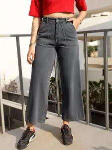 STREET 9 Women Grey Wide Leg High-Rise Pure Cotton Wide leg denim Jeans