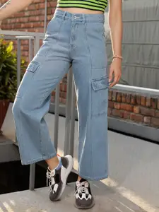 STREET 9 Women Blue Jean Wide Leg High-Rise Clean Look Light Fade Jeans