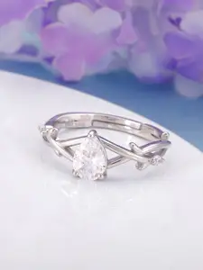 GIVA 925 Sterling Silver Rhodium-Plated CZ-Studded Adjustable Finger Ring