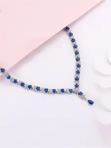 GIVA Rhodium-Plated Sterling Silver Stone-Studded Necklace