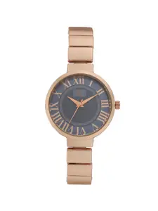 DressBerry Women Blue Dial & Rose Gold-Plated Bracelet Style Straps Analogue Watch HOBDB-107-RG-BL