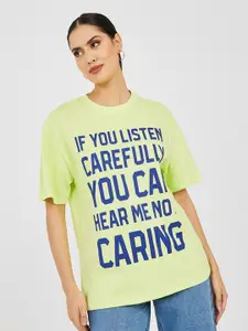 Styli Typography Printed Drop-Shoulder Sleeves Relaxed Fit Cotton T-shirt