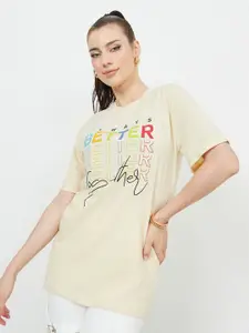 Styli Typography Printed Drop-Shoulder Sleeves Relaxed Fit Cotton T-shirt
