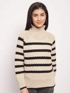 NoBarr Striped Turtle Neck Acrylic Pullover