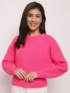 NoBarr Striped Round Neck Acrylic Pullover