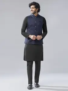 KISAH Mandarin Collar Kurta with Trousers & Woven Design Nehru Jacket