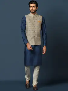 KISAH Mandarin CollarKurta with Churidar & Printed Nehru Jacket