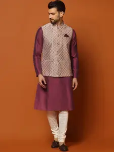 KISAH Mandarin Collar Straight Kurta with Churidar & Nehru Jacket