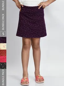 BAESD Girls Pack Of 5 Printed Cotton Straight Mini Skirts