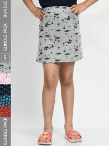 BAESD Girls Pack Of 5 Printed Pure Cotton A-Line Mini Skirts