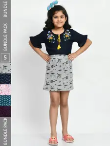 BAESD Girls Pack Of 5 Printed Cotton Straight Mini Skirts