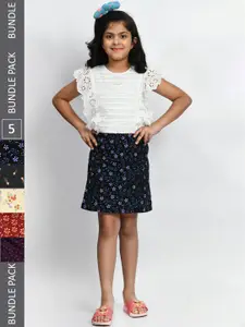 BAESD Girls Pack Of 5 Printed Cotton Straight Mini Skirts