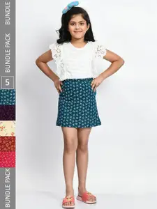 BAESD Girls Pack Of 5 Printed Cotton Straight Mini Skirts