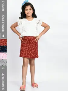 BAESD Girls Pack Of 4 Printed Cotton Straight Mini Skirts