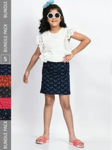 BAESD Girls Pack Of 5 Printed Pure Cotton Straight Mini Skirts