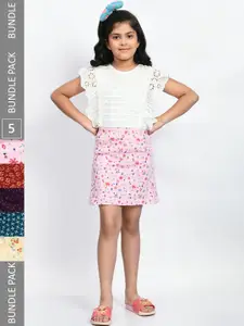 BAESD Girls Pack Of 5 Printed Pure Cotton A-Line Mini Skirts