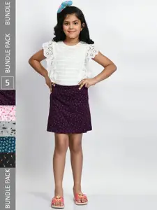 BAESD Girls Pack Of 5 Printed Pure Cotton Straight Skirts