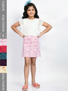 BAESD Girls Pack Of 5 Printed Pure Cotton A-Line Mini Skirts