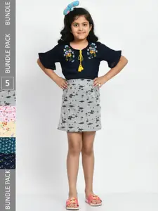 BAESD Girls Pack Of 5 Printed Pure Cotton A-Line Mini Skirts