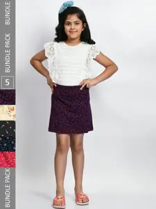 BAESD Girls Pack Of 5 Printed Pure Cotton A-Line Mini Skirts