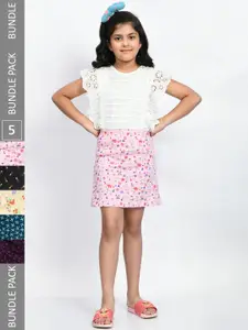 BAESD Girls Pack Of 4 Printed Pure Cotton A-Line Mini Skirts