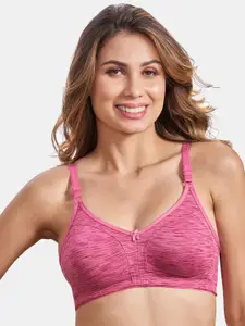 MAROON Striped Full Coverage All Day Comfort Seamless Cotton Everyday Bra