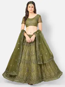 SHOPGARB Embellished Sequinned Semi-Stitched Net Lehenga Choli With Dupatta