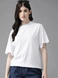 The Roadster Lifestyle Co. Women Solid Boxy Fit Drop-Shoulder Sleeves Pure Cotton T-shirt