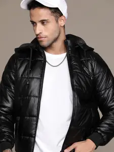 The Roadster Lifestyle Co. Solid Detachable Hood Padded jacket