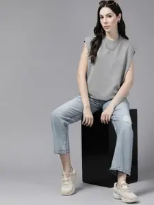 The Roadster Lifestyle Co. Women Sleeveless Longline Solid Sweatshirt