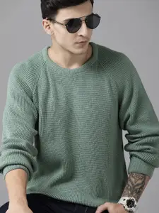 The Roadster Lifestyle Co. Men Acrylic Raglan Sleeves Solid Pullover