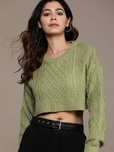 The Roadster Lifestyle Co. Cable Knit Crop Pullover