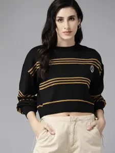 The Roadster Lifestyle Co. Pure Acrylic Striped Crop Pullover