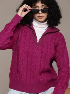 The Roadster Lifestyle Co. Acrylic Cable Knit High-Neck Pullover