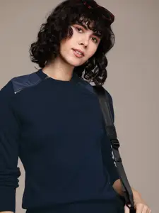 The Roadster Life Co. Solid Pullover Sweater with Zip Detail