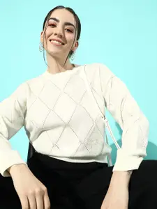 The Roadster Life Co. Self Design Open Knit Sequinned Pullover Sweater