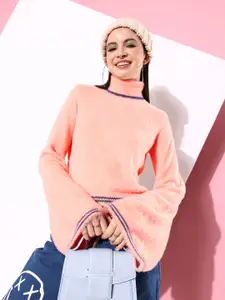 The Roadster Life Co. Solid Crop Pullover Sweater with Fuzzy Detail