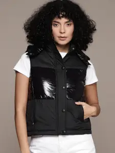 The Roadster Lifestyle Co. Solid Detachable Hood Sleeveless Padded Jacket