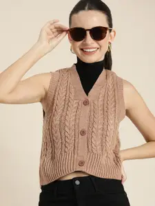 HERE&NOW Cable Knit Crop Cardigan Sweater