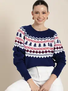 HERE&NOW Conversational Printed Pullover Sweaters