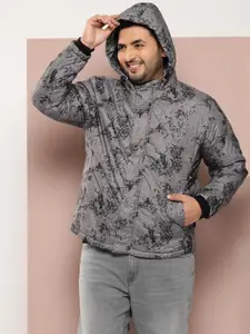 Sztori Plus Size Printed Hooded Padded Jacket