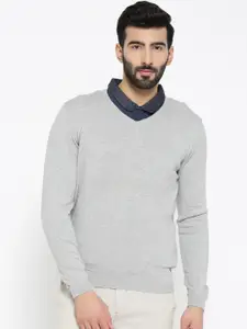 Blackberrys Men Grey Melange Self Design Sweater
